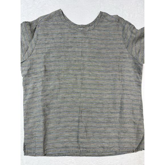 Flax By Joanne Engelhart VTG Top Women’s M Multi Striped Linen Short Sleeve - Picture 1 of 5